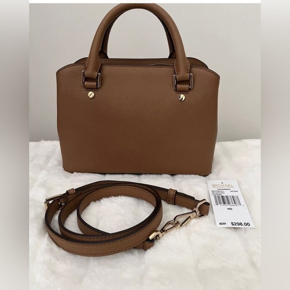 Michael Kors Small Savannah Brown Saffiano Leather Double Handle Crossbody - Picture 7 of 8